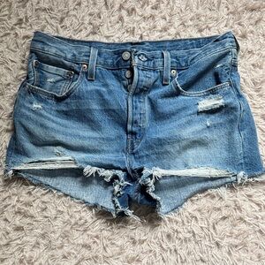 Levi's Blue Distressed Jean Shorts
